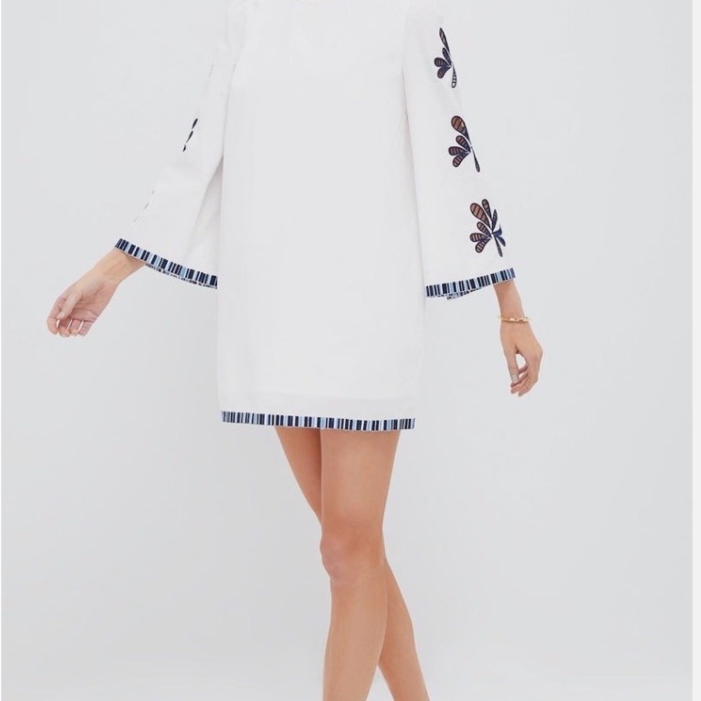Tuckernuck White Embroidered Mini Dress with Navy Trim